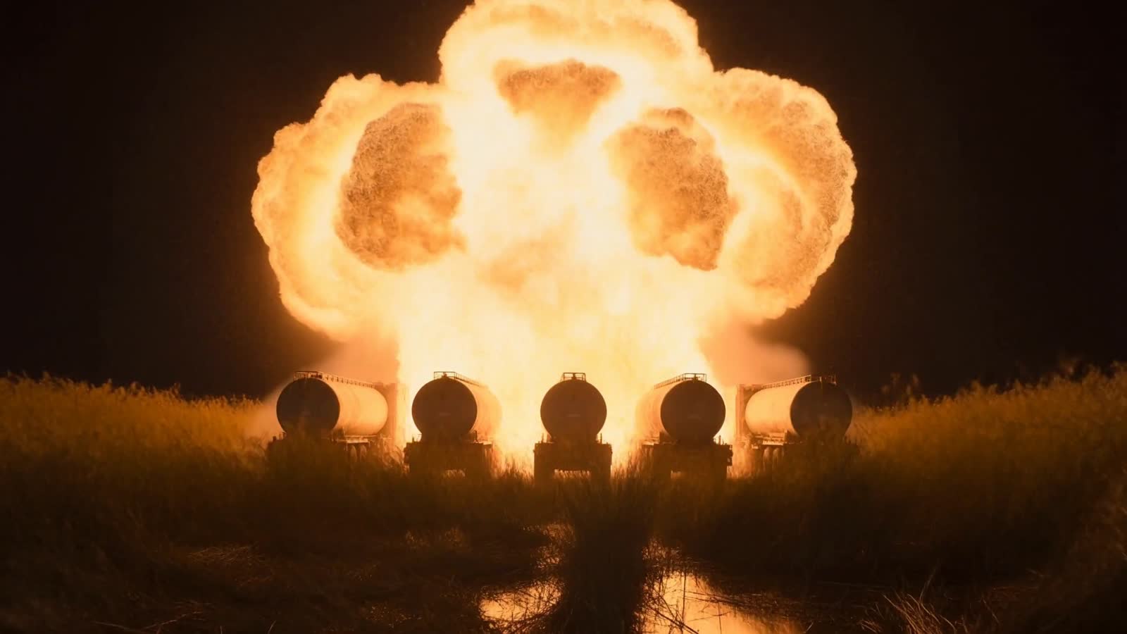 Explosion von Tanklastern in der Nacht